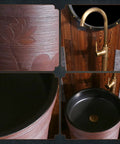 Slick Heavy Duty Ceramic China Vessel Sink And Pedestal Basin Combo With Built In Faucet Niche Pre Drained Port, detailed view.