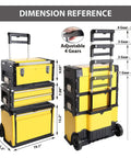 Stackable Metal Tool Box On Wheels With Two Drawers Rolling Upright Chest For Garage Or Workshop Heavy Duty Portable Organizer In Yellow Durable Rolling Toolbox For On Site Jobs
