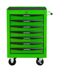 21 Inch Lockable Freestanding Storage Cabinet Rolling Utility Tool Chest Heavy Duty Garage Organizer With Reliable Wheel Brake Casters And Smooth Ball Bearing Drawer Slides Tough Green Finish For Your Weekend Shop Setup front view with seven drawers and black handles