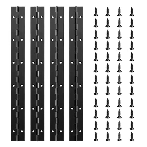 4 Pack 12 Inch Continuous Piano Hinges Heavy Duty Rust Resistant 304 Stainless Steel with screws for cabinet hardware.