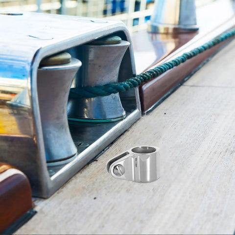 Stainless Steel Bimini Top Ball Cap For 25mm Tubes Marine Boat Hardware Easy Install No Fuss Mounting For Deck And Umbrella Shaft On Floating Docks And Yacht Canopy With Quick Release Eye End, installed on dock line