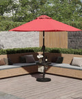 Heavy Duty 48 Pound Outdoor Umbrella Base With Stainless Steel Tube And Square Resin Stand on patio with red umbrella
