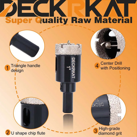 Front view: 1-inch diamond tile hole saw with pilot bit; 2-pack; diamond grit edge for porcelain/ceramic tile.