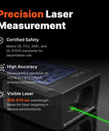 230 Foot Laser Distance Meter With Bright Green Beam And Smart Angle Tracking for no sweat indoor outdoor renovations, showing precision laser measurement.