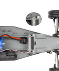 Underside view of RC car chassis with Universal RC Body Clips Pins For 1 Eighth 1 Tenth 1 Twelfth Scale RC Cars And Trucks Fits Traxxas Redcat
