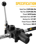 One Spool 25 GPM Hydraulic Log Splitter Directional Control Valve 3625 PSI Half Inch NPTF Work Ports Loader Valve side view