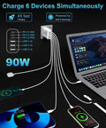 The Real Deal 90W GaN USB C Wall Charger Featuring Six Slick Ports With Rapid PD Fast Charging connected to multiple devices.