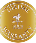Gold emblem with 'Lifetime Warranty' and rooster weathervane design