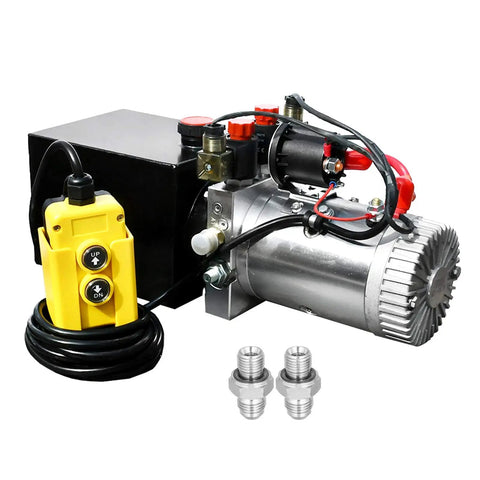 12V Electric Hydraulic Trailer Pump With 4 Quart Reservoir Double Acting Power Up Unit For Dump Trucks 3200 PSI Output Lift