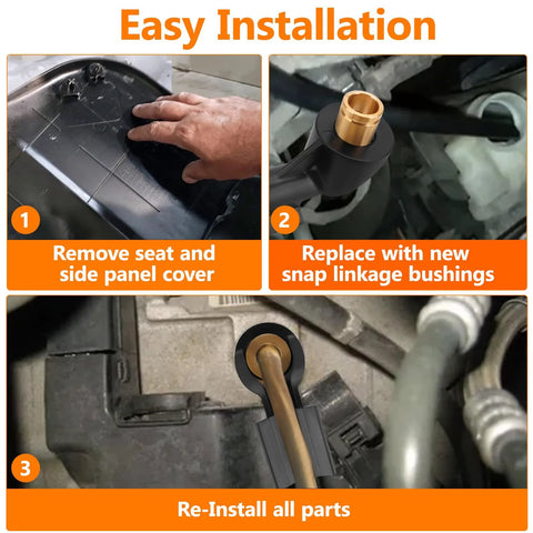 Jerbor 2-pack brass ATV gear shifter rod snap-linkage bushings for Polaris Sportsman; installation steps shown.