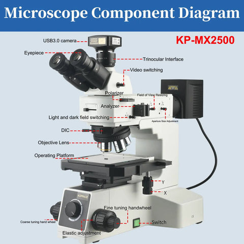 Bright Field And Dark Field Electron Metallographic Microscope With 25MP USB 3 Imaging Camera And Free Pro Grade Image Software For Precise Metallography Analysis component diagram