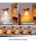 Super Sleek Bird Motion Sensor Wall Light With Heavy Duty Rechargeable Battery 2 Pack showcasing RGB and warm light features.