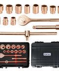 Heavy Duty Badass Non Sparking Beryllium Copper 3/4 Inch Drive Socket Set 14 Piece Kit showcasing sockets, ratchet, and case.