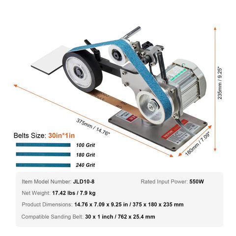 Heavy Duty Belt Grinder Sander With Smooth Operator Variable Speed VFD And 550 Watt Motor, 30 inch belts, 3 grit options.