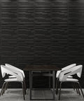 Interior with 12 Pack 3D Wall Panels For Indoor Decor In Carbon Black 19.7 X 19.7 Inches Lightweight PVC Fire Resistant DIY Friendly Kit