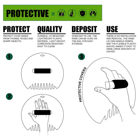 Image showing protective covers for hands, highlighting features like durability and easy storage. Ideal for thorn protection.