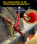 Beefy 13000 Lbs Ratchet Chain Binder securing cargo on flatbed, red steel construction, chain shown separately