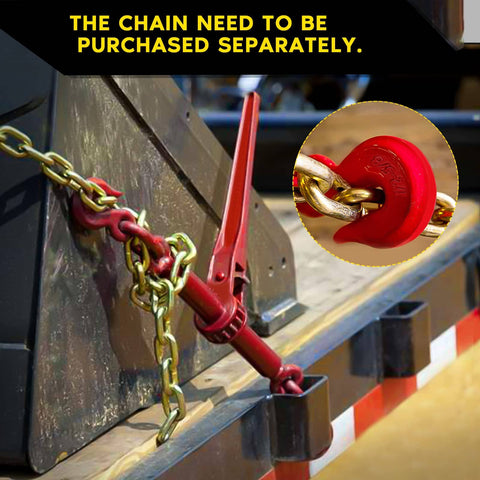 Beefy 13000 Lbs Ratchet Chain Binder securing cargo on flatbed, red steel construction, chain shown separately
