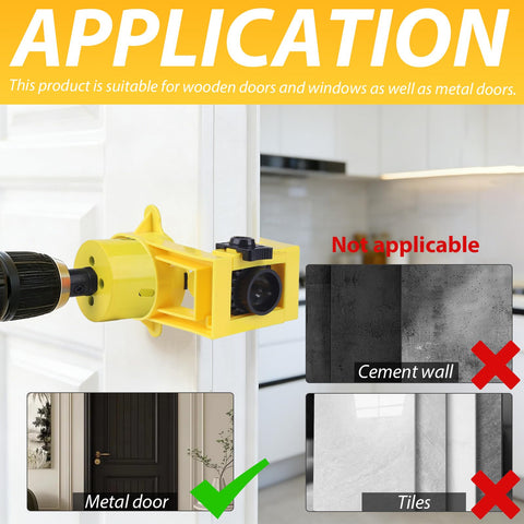 Easy Adjustable Door Lock Installation Kit with guide in use on a white door for precise backset drilling