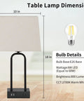 Must-Have Set Of 2 Modern Touch Lamps With Dual USB Ports And AC Outlet, 3-Way Dimmable Black Desk Lamp dimensions and bulb details