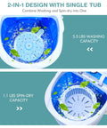 Compact Portable Washing Machine, 5 Point 5 Lb Mini Washer And Spinner Combo with 5.5 lbs washing tub and 1.1 lbs spin-dry capacity.