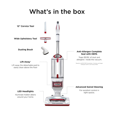 Shark Lift Away Upright Vacuum With Hepa Filter For Pet Hair and Carpet Cleaning White And Red Model Nv501 Powerful Suction Lightweight Design For Home And Stairs Easy Maneuverability