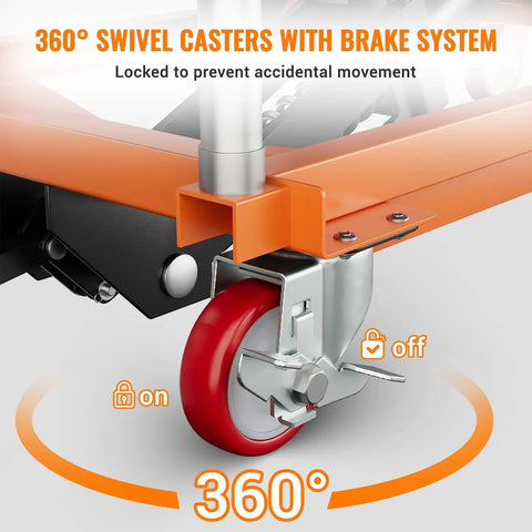 GarveeTech 770 Lbs Capacity Hydraulic Lift Table Cart With Non-Slip Pad, 59 Inch Manual Double Scissor Platform Wheel Lock Detail