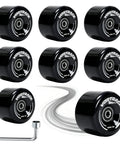 VORTRACK black quad roller skate wheels, 65x36mm, 78A with ABEC-9 bearings; 8-pack includes hex wrench and spacers