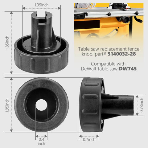 Heavy Duty Replacement Fence Knob for Dewalt Table Saw DW745, 1.35in and 1.85in, durable black plastic, part 514003228.