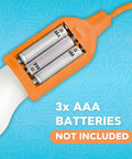 Close-up of orange hanging LED light showing 3 AAA batteries space, 4 Hanging LED Lights For Kids Safe Treehouse And Playhouse Use Indoor And Outdoor Battery Powered Lamps With Easy Pull Chain Perfect For Camping Tents Backyard Fun.