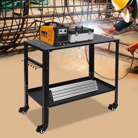 Heavy Duty Welding Table 36 By 18 Inches With A Rock Solid 1200 Lb Capacity Machined Steel Top And Five Eighths Inch Grid Holes Portable Shop Workbench With Brake Casters Built Tough with tools and materials.