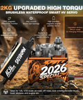Beefed Up 62Kg Brushless RC Servo Motor With Full Metal Gear 0.092s High Speed At 16.8V Programmable Smart Servo For 1 To 10 And 1 To 8 RC Cars And Trucks Limited 2026 Edition Black And Orange Shell With Laser Engraved Horse Individually Numbered on display with internal gears visible.