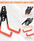 Kickass Heavy Duty Garage Storage Hooks 20 Piece Wall Organization Kit close-up of rust-resistant black hook with orange grip.