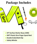 Five-Foot Scuba Surface Marker Buoy With Safety Sausage, 98-Foot Finger Spool Reel, Double Ended Hook Clip And Emergency Whistle