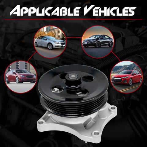 Engine Water Pump With Gasket Pulley Replacement For Chevy Cruze Equinox Malibu Spark GMC Terrain Buick Encore Direct Fit And OEM Style Gasket Pulley Included 12667387 with applicable vehicles shown