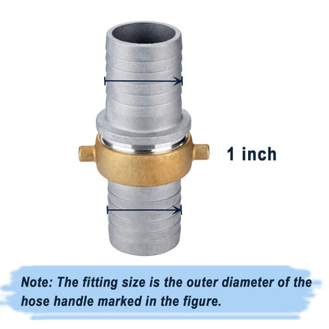1 Inch Aluminum Pin Lug Fitting Set With Brass Swivel Nut, Female To Male Pipe Thread Connectors, Lightweight And Rustproof, Includes 2 Fittings And 2 Clamps For Rock Solid Hose Or Pipe Connections, 1 inch hose fitting