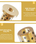 Two Pack 5x7x12Mm Beefy Brass Flanged Sleeve Bearings With 11Mm Flange For 5Mm Shafts High Precision Tolerance Durable Brass Bushings For Small Machinery DIY Projects And RC Models close-up brass graphite-filled flanged sleeve bearing