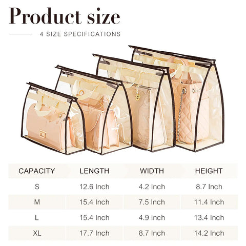 10 Pack Handbag Dust Bags Set With Clear PVC Front And Beige Nonwoven Back, 4 Sizes Purse Storage Organizers Display