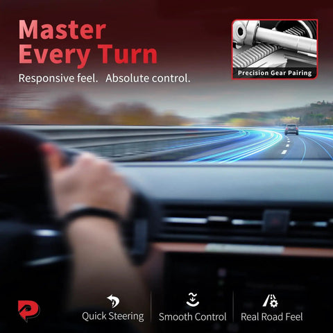 Driver's view of road with digital overlay, emphasis on steering precision, Ford Focus Hydraulic Power Steering Rack And Pinion Assembly Direct Bolt On Fit 2000 2001 2002 2003 2004 2005 Direct Replacement New Unit Leak Proof Ref 22 247 Left Hand Drive Only.