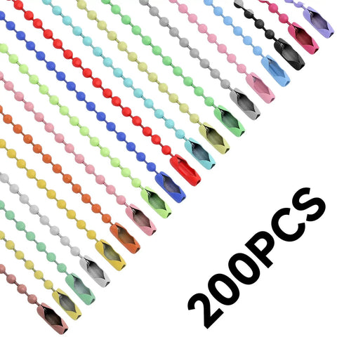 200-Piece Bead Ball Chain Keychains Bulk For Hanging Decor And Jewelry Making Includes Connector Clasp And Storage Box Each Chain Measures 3.9 Inches Bead Diameter 2.4mm Perfect For Crafts And DIY Projects. Colorful metal bead ball chains with clasp ends