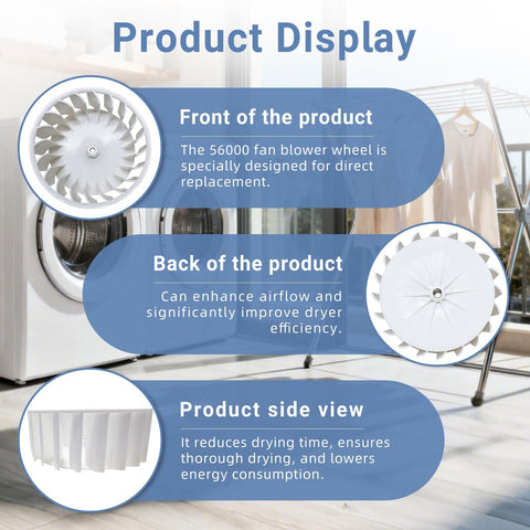 Washer Dryer Blower Wheel Assembly Replacement Fits Alliance And Similar Units 56000 510139 14218925 56000P D510139 R0603532 TU21426 TU21652 Beef Up Airflow And Drying Performance Reduces Noise And Improves Cloth Drying