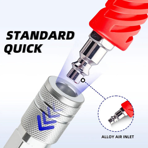 High Velocity Air Blow Gun With Shielded Rubber Nozzle For Rapid Debris Removal And Auto Detailing showing standard quick connect alloy air inlet.