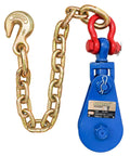 Upgraded Snatch Block With Chain Four Ton WLL Built Tough Heavy Duty Pulley For One Half Inch Wire Ropes Towing And Recovery Rollback Wrecker Car Carrier Tow Truck Accessories, blue steel with chain