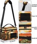 Flower Cactus Desert Tactical Lunch Bag For Men And Women Insulated, showing adjustable shoulder strap and pockets