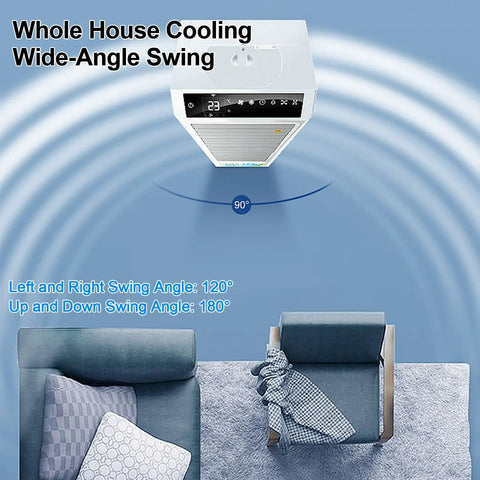 Heavy Duty Evaporative Portable Air Cooler With Beastly 2943 Cfm Airflow And 13.2 Gallon Tank. 90-degree top view showing cooling angles.