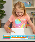 Child using 24 Pack Self-Adhesive Vinyl Desktop Reference Nameplates with numbers and letters on desk for learning