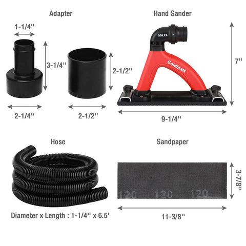 Badass Dust Free Drywall Hand Sander With Comfortable Soft Rubber Handle And Six Point Five Foot Vacuum Hose for smooth walls and easy use.