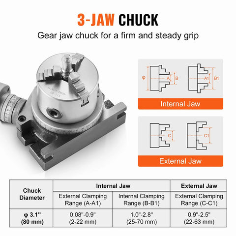 VEVOR rotary milling table with 3-jaw chuck on metal base for horizontal and vertical indexing