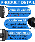 Give Your Workspace A Sweet Upgrade Featuring Hella Sturdy Folding Table Risers And Adjustable Leg Extenders showing eye bolts, adjustable height of 3.7" or 5.3".