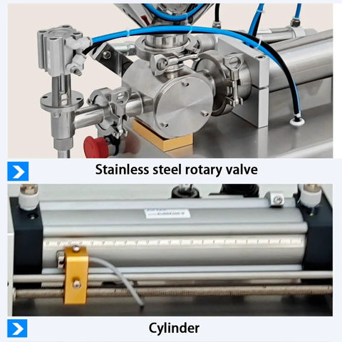 Bulletproof Pneumatic Bottle Filler Machine Slick Stainless Steel Liquid Paste Dispenser rotary valve and cylinder components.